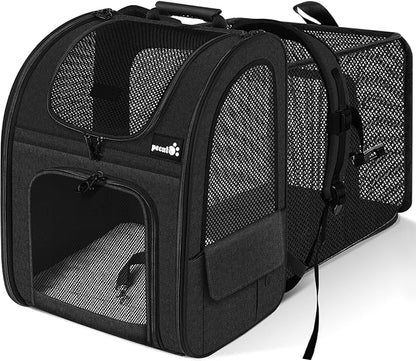 Pecute Pet Carrier Backpack, Large Cat Carrier Backpack, Expandable Cat Backpack with Breathable Mesh for Medium Large Cats, and Small Dogs, Dog Backpack Carrier for Travel Hiking Black
