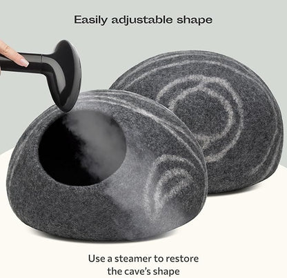 MEOWFIA Cat Cave – Premium Felt Cat Bed for Indoor Cats, Handmade 100% Merino Wool (Medium, Dark Grey)