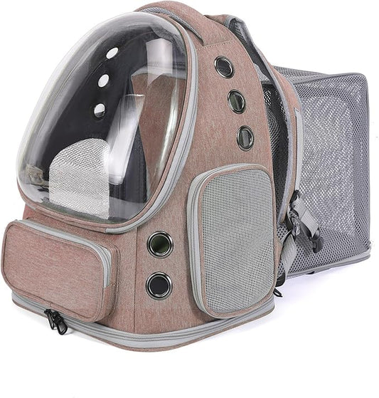 Cat Backpack Carrier for Large Cats, Expandable Cat Bubble Backpack, Dog Carriers for Small Medium Dogs, Airline Approved Pet Carrier for Travel Hiking Outdoor(Khaki)