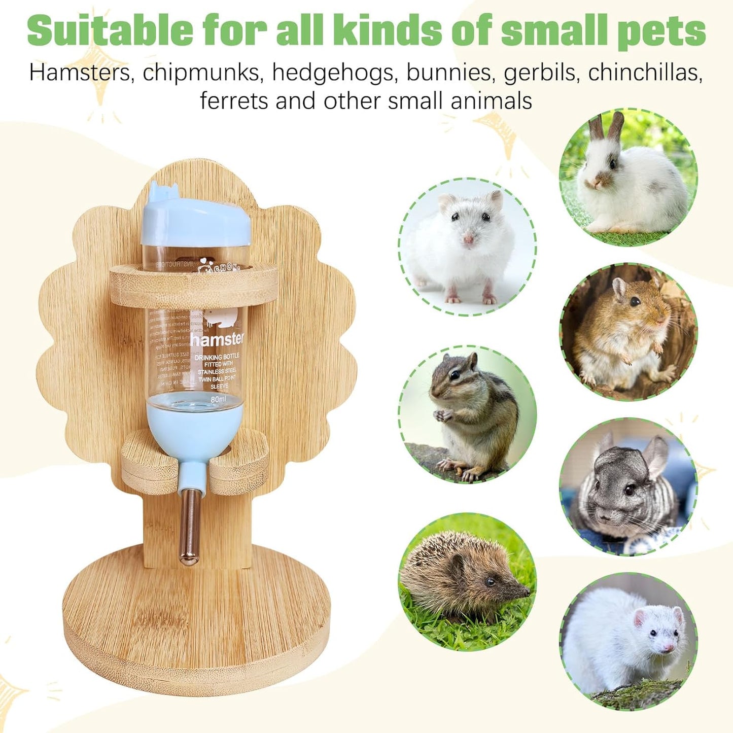Hamiledyi Small Animal Water Bottle with Adjustable Stand & Hanging Hook - Leak-Proof Rodent Water Dispenser for Hamsters, Guinea Pigs, Gerbils(Style B)