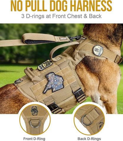 OneTigris Tactical Large Dog Harness, 5X Metal Buckled No Pull Service Dog Harness Vest with Hook & Loop Panels, Military Heavy Duty Dog Vest for Walking Hiking Training