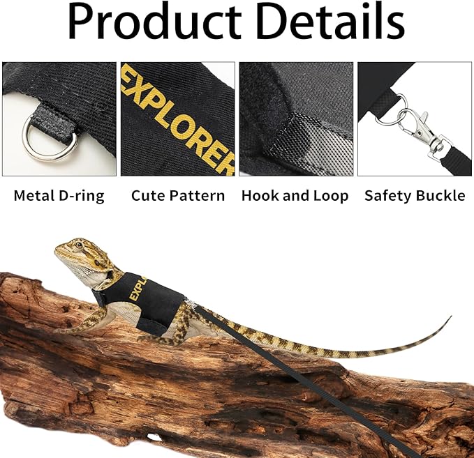 Bearded Dragon Harness and Leash-Bearded Dragon Clothes Lizard Accessories Stuff for Escape Proof Small Animal Reptile Adjustable Harness and Leash Rope for Walking Outdoor