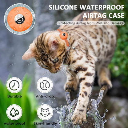 2 Pack Airtag Cat Collar,Reflective Kitten Collar Breakaway with Apple Air Tag Holder and Bell for Girl Boy Cats, Lightweight Adjustable for 7.87-13"" (Luminous Green&Orange)