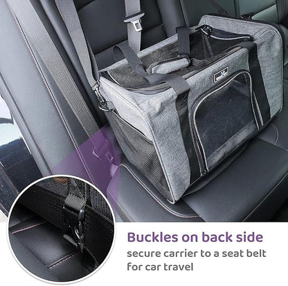 Pet Carrier for Medium Large Cats and Dogs, Dog Carrier Travel Bag with Adequate Ventilation, 5 Mesh Windows, 3 Entrance, Locking Safety Zippers, Padded Shoulder and Carrying Strap, Large