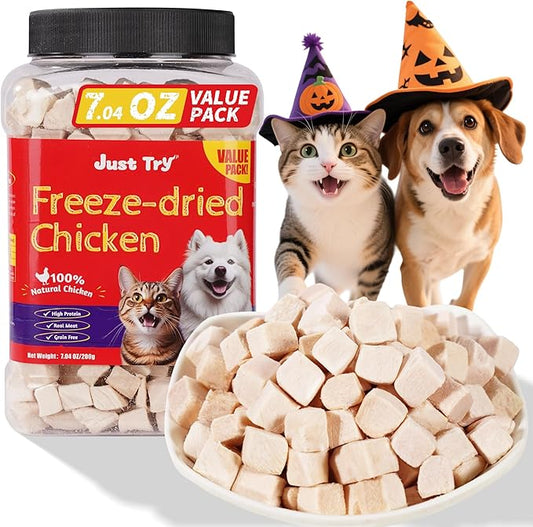 Just Try 7.05 oz Freeze Dried Chicken Cat & Dog Treats Food Topper Raw Single Ingredient High Protein Grain Free Healthy Dog Training Treats