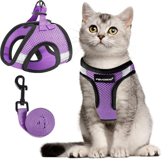FAYOGOO Cat Harness, Cat Leash and Harness Set for Walking Escape Proof, Harness for Small Cats/Small Dogs, Large Kitten/Puppy Harness and Leash, Harness for Cats,XXL(Modern Violet, Medium)