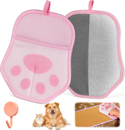 Pet Hair Removal Gloves for Cats & Dogs, 1 Pcs With Hanging Hooks, size 9.8 x 7.87 x 0.5 in, Reusable Electrostatic Pet Hair Gloves, Pet Hair Glove for Clothes, Sofas, Carpets, Car Seats (Pink)