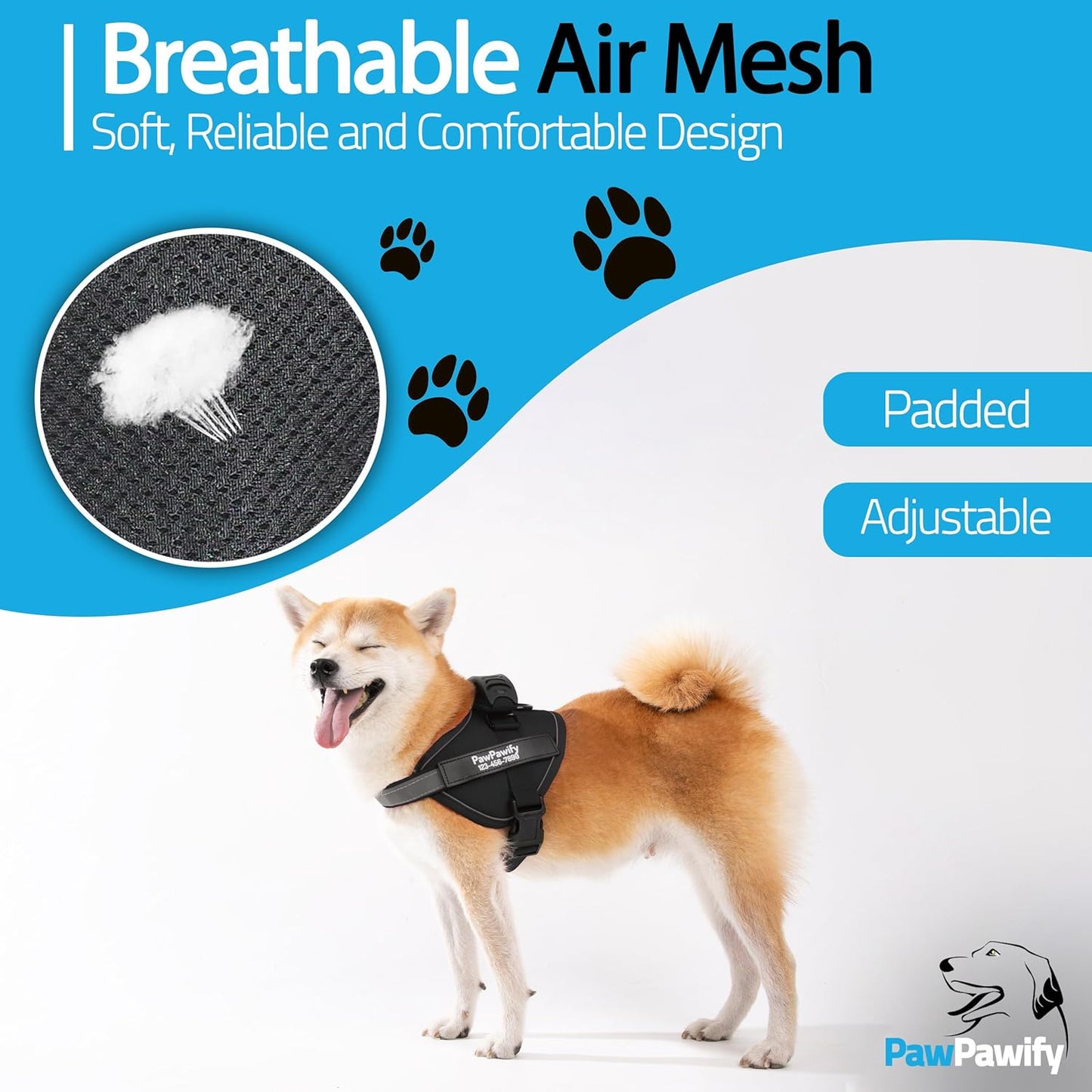 PawPawify Custom No Pull Dog Harness with Name and Phone Number, Heavy Duty Personalized Pet Vest to Prevent Tugging, Pulling, or Choking, Training and Walking (New Black, S (Chest 16-21in))