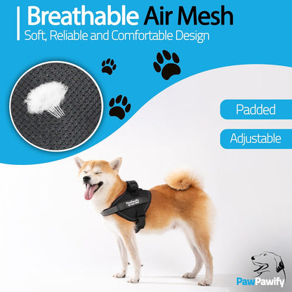 PawPawify Custom No Pull Dog Harness with Name and Phone Number, Heavy Duty Personalized Pet Vest to Prevent Tugging, Pulling, or Choking, Training and Walking (New Black, S (Chest 16-21in))