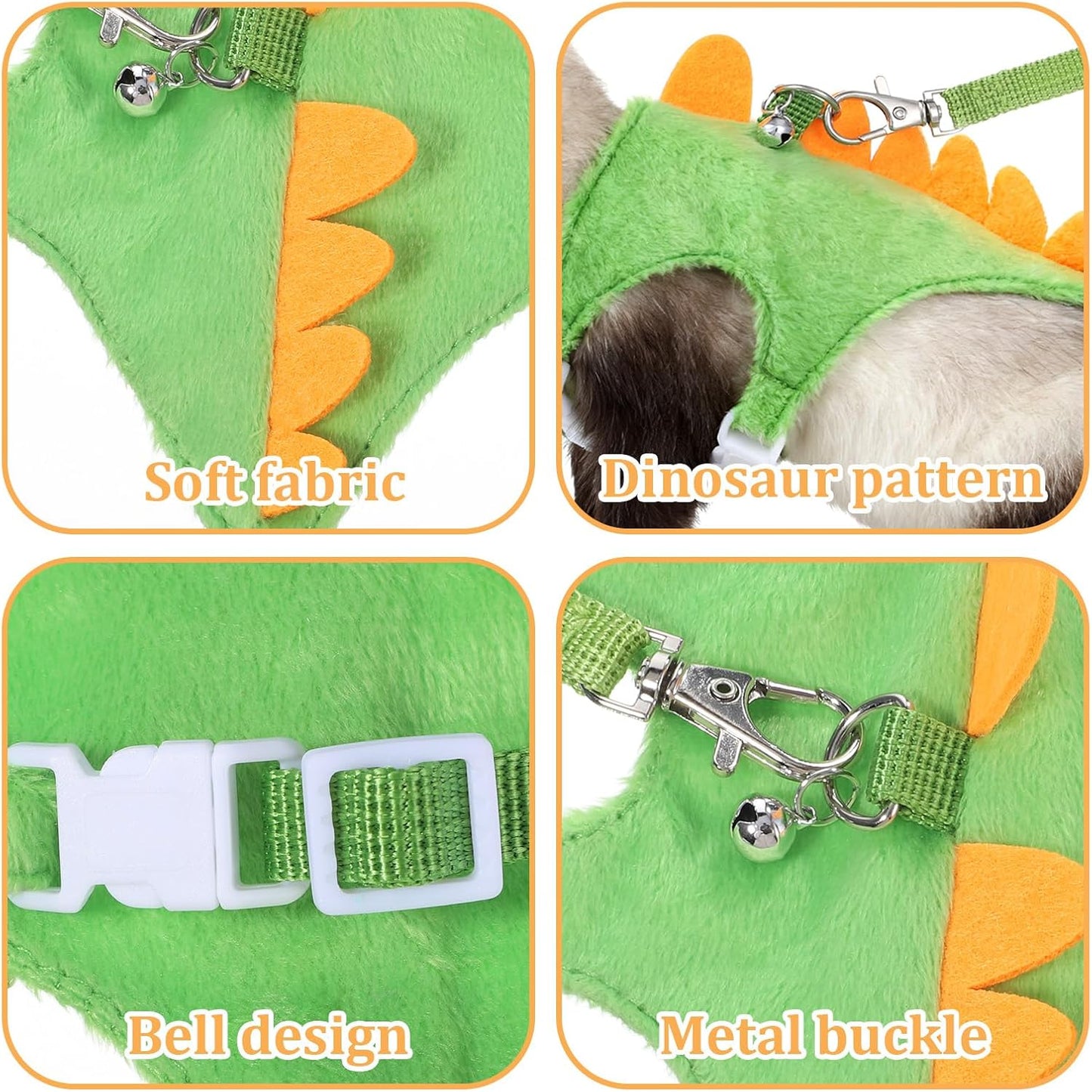 Ferret Harness and Leash Set Dinosaur Shaped Small Pet Harness and Leash Set with Safety Bell, Adjustable Vest for Ferret, Hedgehog, Guinea Pig, Rabbit and Other Small Animals