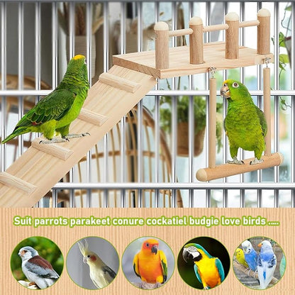 Bird Swing for cage Parakeet Parrot Swing Wood Hemp Rope Ladder Toy Play Gym Hanging Swing Parrot Perch Hammock Toy for Budgerigar Conure Cockatiel mynah Finches Small Medium Breeds 10pcs