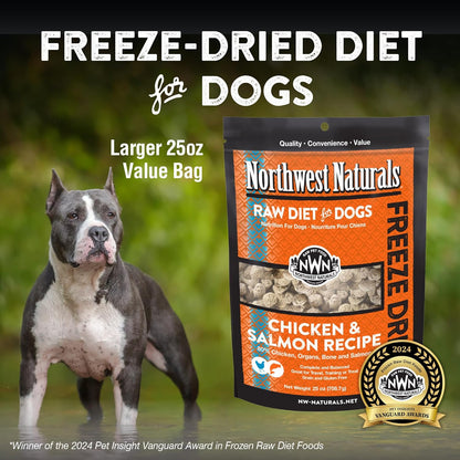 Northwest Naturals Freeze-Dried Chicken & Salmon Dog Food - Bite-Sized Nuggets - Grain-Free, High-Protein, Raw Diet, Human-Grade, Limited Ingredients, All Natural, Omega-3 for Skin & Coat - 25 Oz