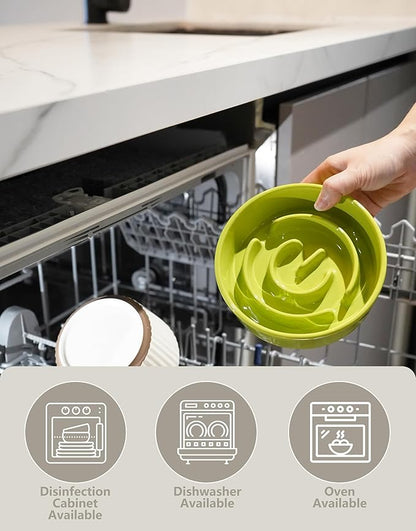 Ceramic Slow Feeder Dog Bowls, 0.6 Cup Slow Feeder for Small Dogs and Cats, Puzzle Maze Bowl, Prevents Choking, 6in, Green