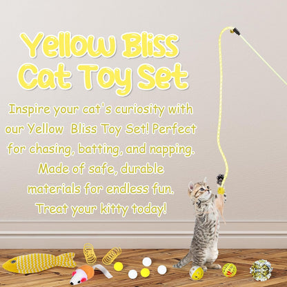 24 Pcs Cat Toys Set Interactive Kitten Toys Pack Including Collapsible Play Tunnel Feather Teaser Wand Fuzzy Ball Springs Pillow Mouse Bells for Indoor Cats Puppy (Yellow,Cute)