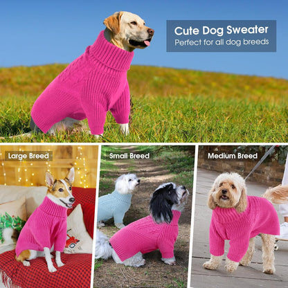 Queenmore Medium Dog Sweater, Dog Sweaters for Medium Dogs Girl or Boy, Medium Dog Christmas Sweater, Winter Doggie Sweatshirt Knitwear, Pet Chunky Warm Coat for Small Large Size Dogs, Fuchsia M