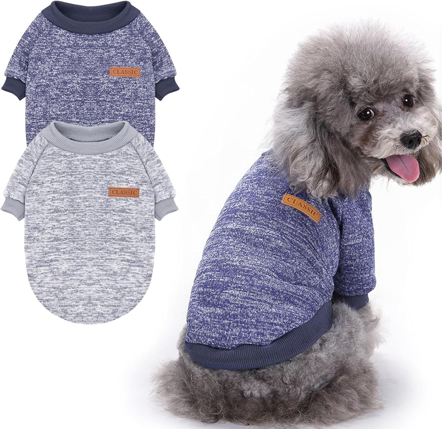 2 Pieces Pet Dog Classic Knitwear Sweater, Fleece Coat for Small,Medium Dogs,Warm Pet Dog Cat Clothes,Soft Puppy Customes for Chihuahua Yorkshire Tzu (Grey Navy,S)