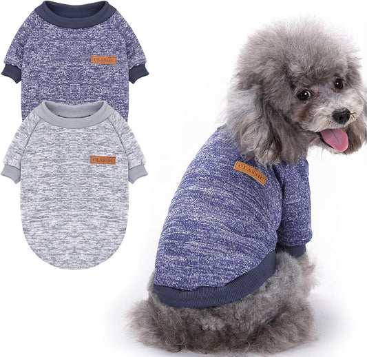 2 Pieces Pet Dog Classic Knitwear Sweater, Fleece Coat for Small,Medium Dogs,Warm Pet Dog Cat Clothes,Soft Puppy Customes for Chihuahua Yorkshire Tzu (Grey Navy,L)