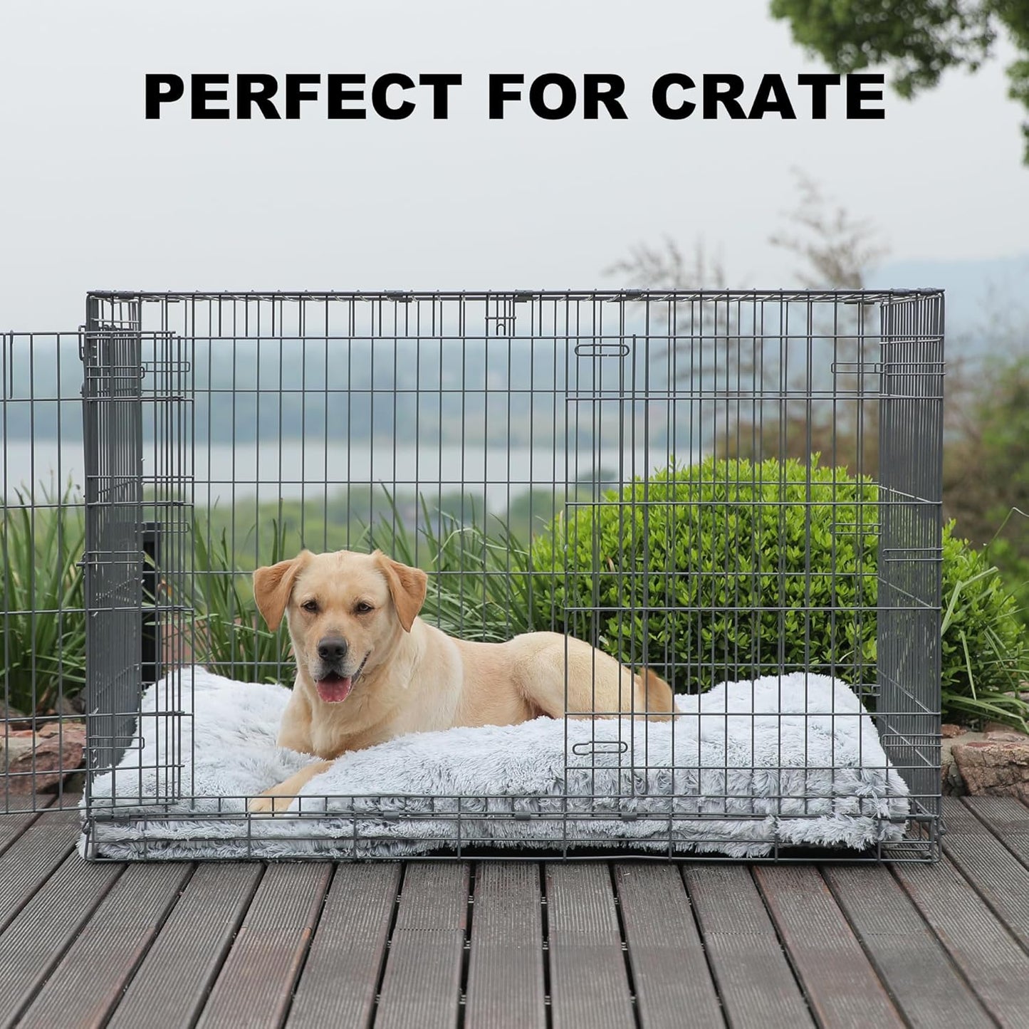 Bedfolks Plush Dog Crate Bed, Waterproof & Washable Faux Fur Pad for Extra Large Dogs, Grey, 41"x27"