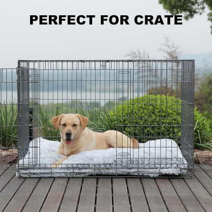 Bedfolks Plush Dog Crate Bed, Waterproof & Washable Faux Fur Pad for Extra Large Dogs, Grey, 41"x27"