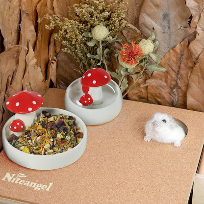 Niteangel Hamster Feeding & Water Bowls- Mushroom Ceramics Series Food Dish Feeding Bowls for Dwarf Syrian Hamsters Gerbils Mice Rats or Other Similar-Sized Small Pets (Water Bowl)