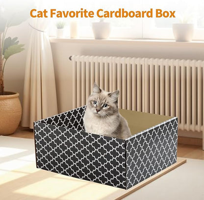 Larger Cat Scratcher Box, Heavy Duty Cat Bed with 3 Pack Refillable Double-Sided Cardboard Scratch Pad for Indoor Cats