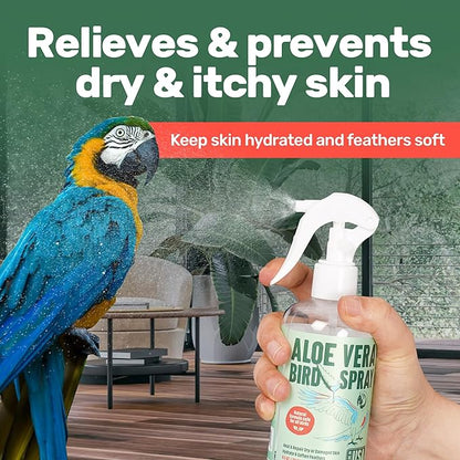 Aloe Vera Bird Spray - 8.5oz/251mL - [Made in USA] - Non-Toxic Bird Bath Relieves Dry/Itchy Skin & Softens Feathers - Safe & Effective for All Birds - Promote Healthy Plumage - Odor-Free