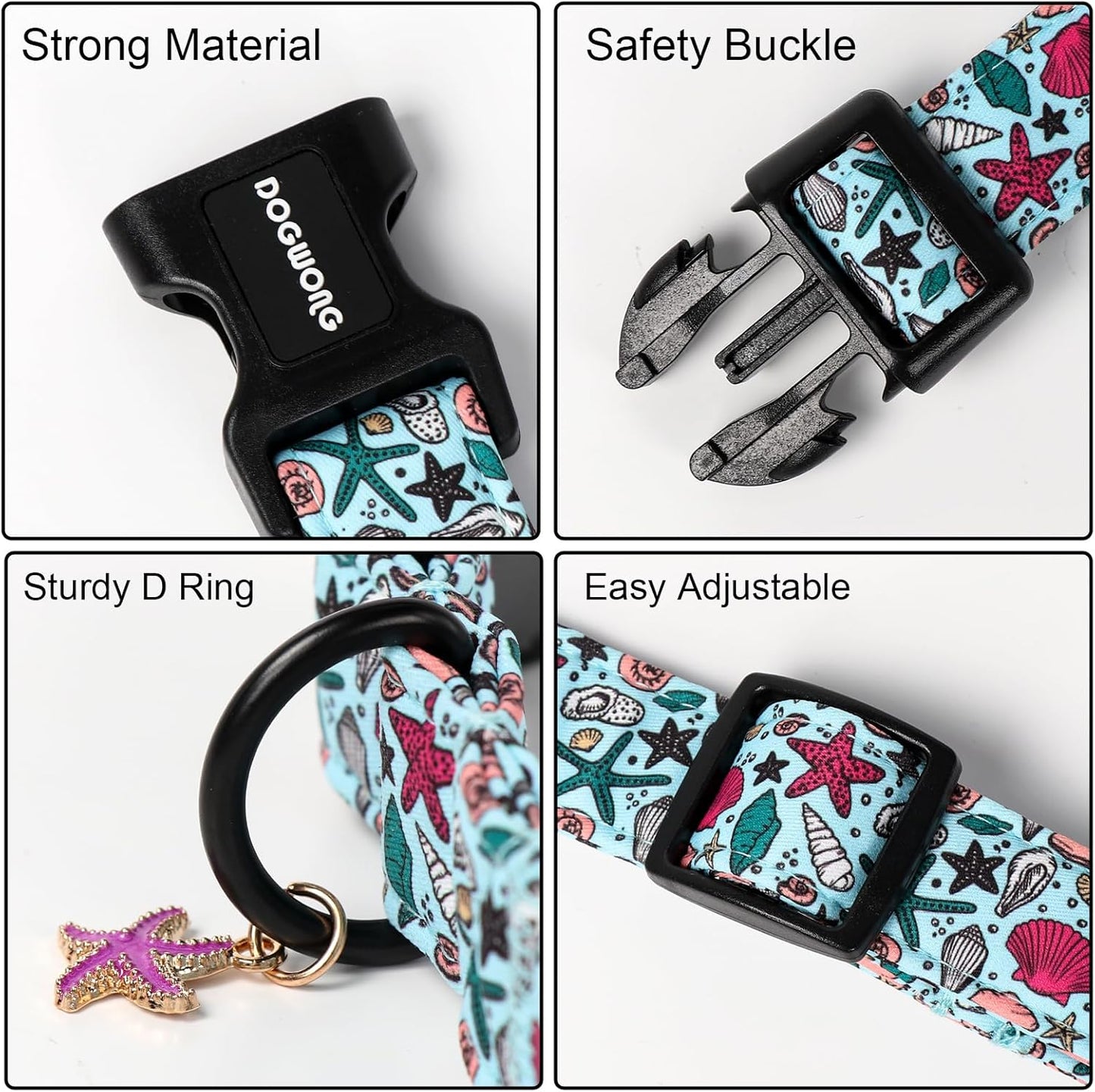 DOGWONG Blue Summer Dog Collar, Blue Beach Dog Collars, Adjustable Cute Boy Pet Collars Girl Design Dog Collar for Small Medium Large Dogs