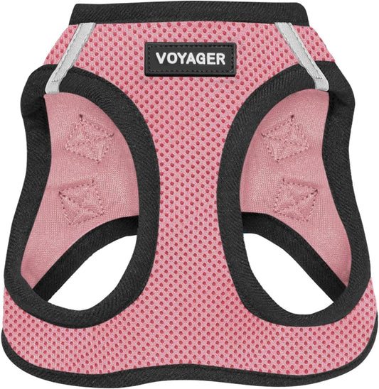Best Pet Supplies Voyager Step-in Air Harness - All Weather Mesh, Reflective, No Pull Harness for Dogs, Cats - Secure with Hook & Loop Fastener, Buckle, Double D-Rings - Pink/Black Trim, L