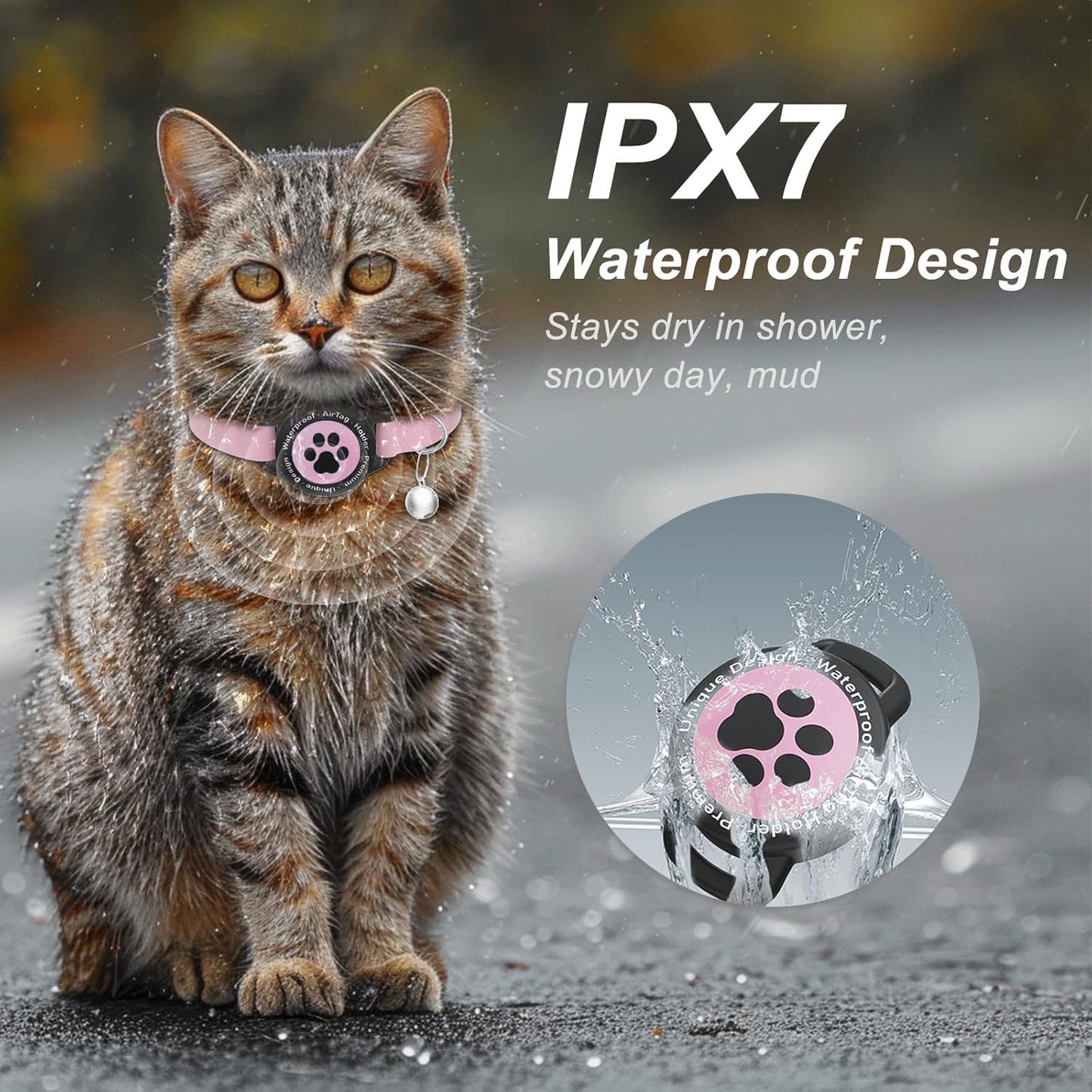 Airtag Cat Collar, Stretchy Kitten Collar with Apple Air Tag Holder, Lightweight and Comfortable, Ultra Elastic GPS Cat Collars for Cats Kittens and Puppies, 8-12.5 Inch, Pink