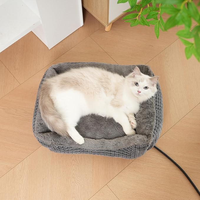 MARUNDA Heated Cat Bed for Indoor Use, Electric Heating Pad for Cats and Small Dogs, Washable Pet Bed (23x20x7 Grey)
