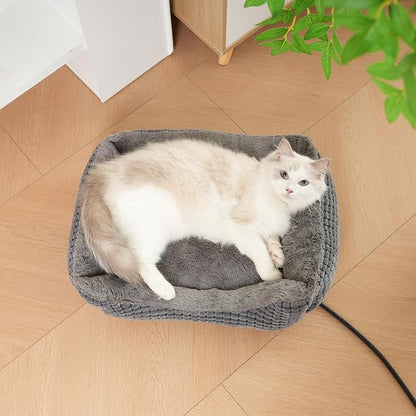 MARUNDA Heated Cat Bed for Indoor Use, Electric Heating Pad for Cats and Small Dogs, Washable Pet Bed (23x20x7 Grey)