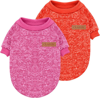 2 Pieces Pet Dog Classic Knitwear Sweater, Fleece Coat for Small,Medium Dogs,Warm Pet Dog Cat Clothes,Soft Puppy Customes for Chihuahua Yorkshire Tzu (Rose Red Orange,M)