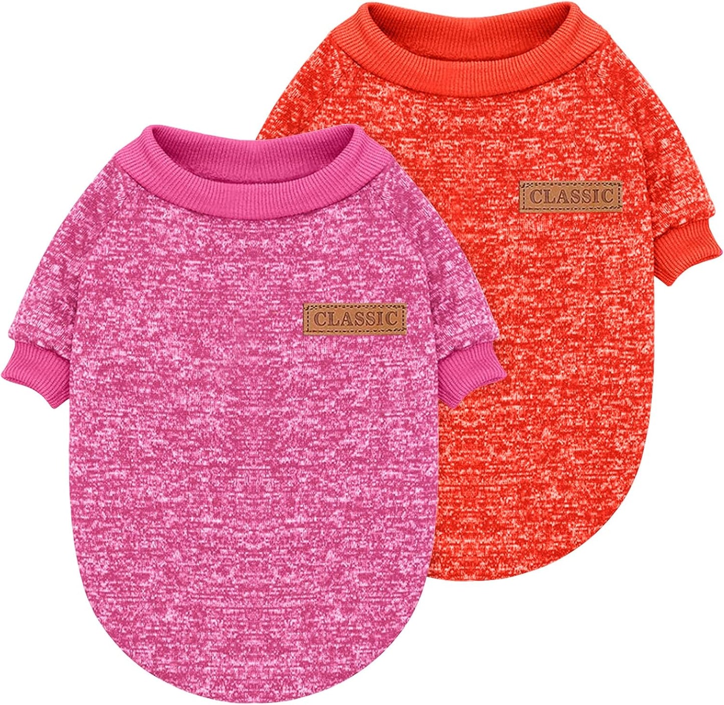 2 Pieces Pet Dog Classic Knitwear Sweater, Fleece Coat for Small,Medium Dogs,Warm Pet Dog Cat Clothes,Soft Puppy Customes for Chihuahua Yorkshire Tzu (Rose Red Orange,L)