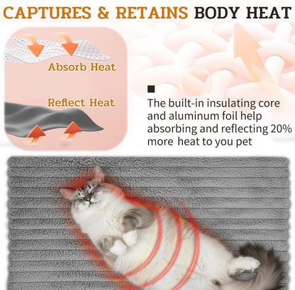 NWK Pack of 4 Fluffy Self Warming Cat Mat, Cat Blanket, Thermal Dog Mat, Washable, Non-Slip Bottom for Sofa & Crate & Kennel & Car Seat (Misty Gray, X-Large (43.5'' X 27.5'' X 0.7''))