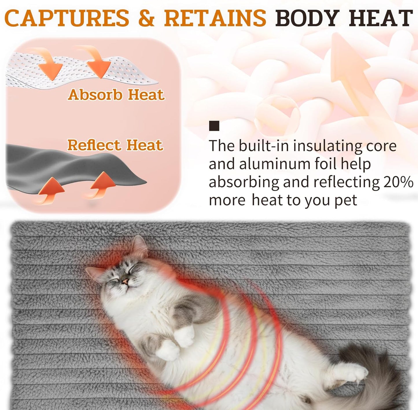 NWK Pack of 4 Fluffy Self Warming Cat Mat, Cat Blanket, Thermal Dog Mat, Washable, Non-Slip Bottom for Sofa & Crate & Kennel & Car Seat (Misty Gray, Large (34'' X 22'' X 0.7''))