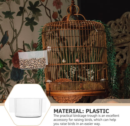 Kisangel 2PCS Bird Cage Feeder Trough, Clear Bird Feeder Cups Parrot Water Bowl for Cage Replacement