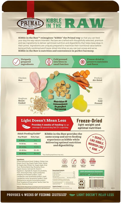Primal Kibble in The Raw, Freeze Dried Dog Food, Chicken, Scoop & Serve, Made with Raw Protein, Whole Ingredient Nutrition, Crafted in The USA, Dry Dog Food 9 lb Bag