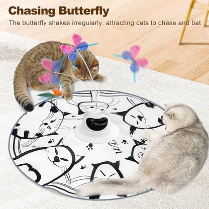 Cat Feather Wand Toys Enhanced Suction Cup Interactive Cat Toy Auto-Swing Cat Wand Toy with 3PCS Replacement Teaser Refills with Bell Bird/Ribbon/Worm