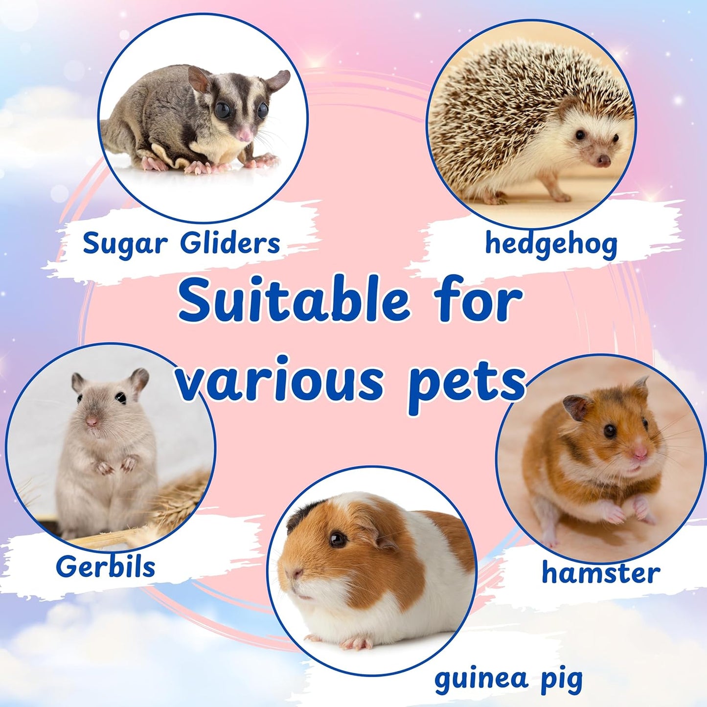 Hamster Water Bottle Stand with Food Bowl, 2 in 1 Automatic Water Bottle No Drip and Food Dispenser, Hamster Cage Accessories, Rat Enrichment Toys, Guinea Pig Accessories for Cage (Blue, 125ml)