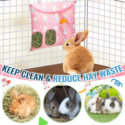 UPINS 2 Pack Hay Bag for Rabbits 2-Hole Hanging Hay Feeder Guinea Pig Hay Bags, Hay Feeder for Rabbits Chinchillas Hamsters Small Pets and Animals