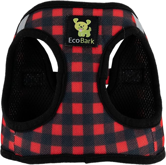 EcoBark Step in Dog Harness - Eco-Friendly Small Breed Dog Harnesses for XXS, XS, and Small Dogs - Reflective and Adjustable Mini Body Halter Vest - Tiny Soft Mesh Toy Breed Harness (Red Plaid, XS)
