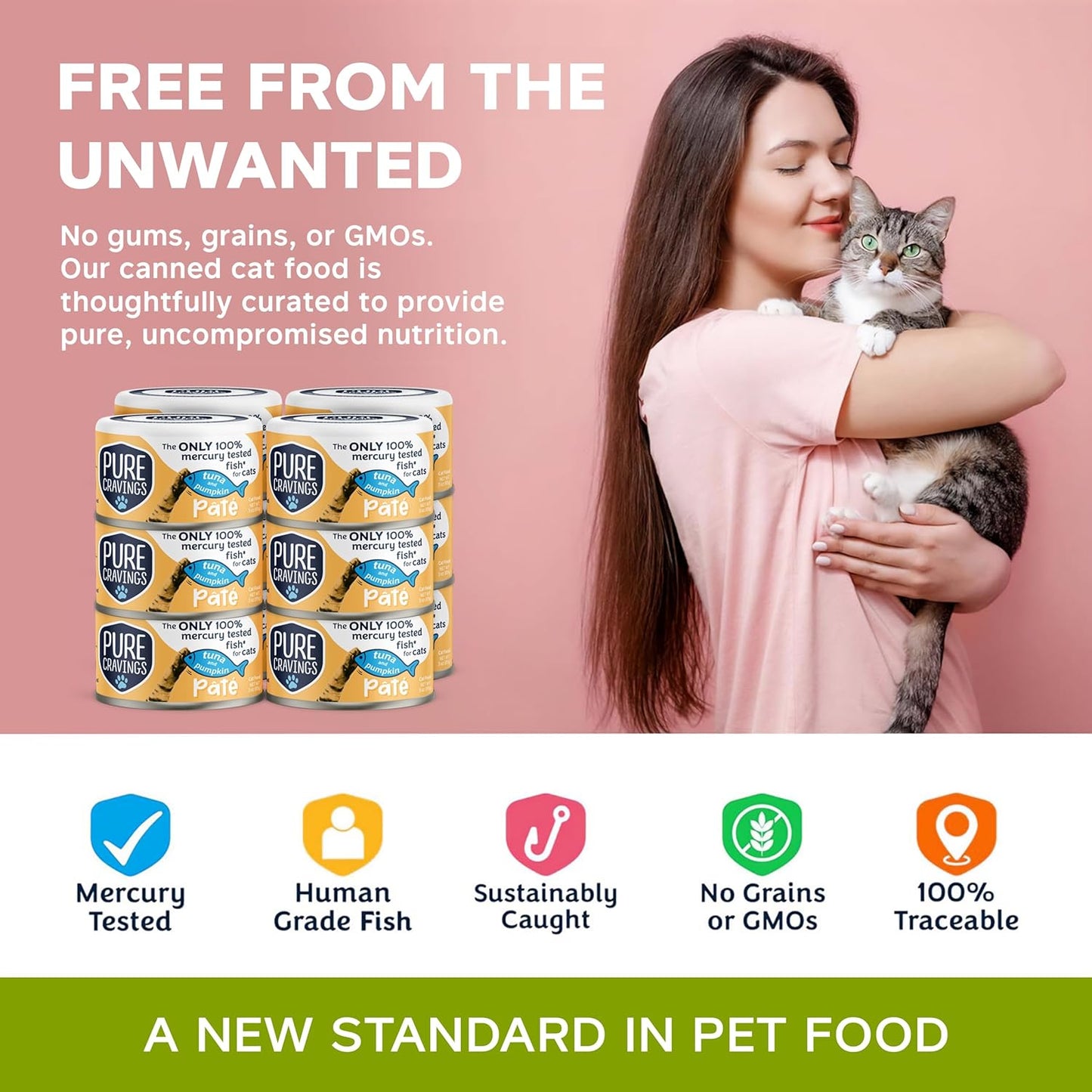 Pure Cravings Tuna and Pumpkin Pate, Canned Wet Cat Food, 100% Mercury-Tested, Moist Can Fish, Grain-Free Protein, Non-GMO, 12 Pack