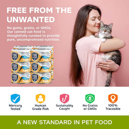 Pure Cravings Tuna and Pumpkin Pate, Canned Wet Cat Food, 100% Mercury-Tested, Moist Can Fish, Grain-Free Protein, Non-GMO, 12 Pack