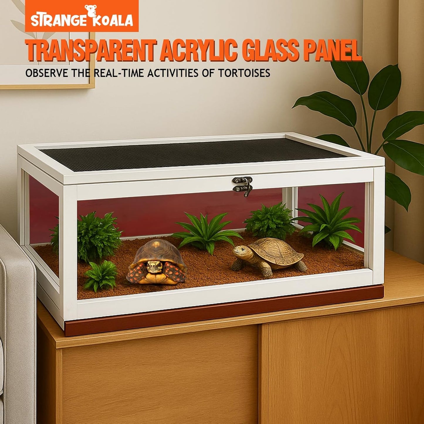 Tortoise Habitat Indoor,Outdoor Reptile Enclosure,Wooden Tortoise House Outdoor,Tortoises Enclosure Indoor (White+red)