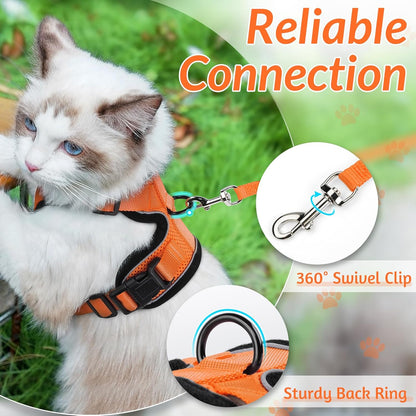rabbitgoo Cat Harness and Leash for Walking, Escape Proof Soft Adjustable Vest Harnesses for Cats, Easy Control Breathable Reflective Strips Jacket, Orange, XXS