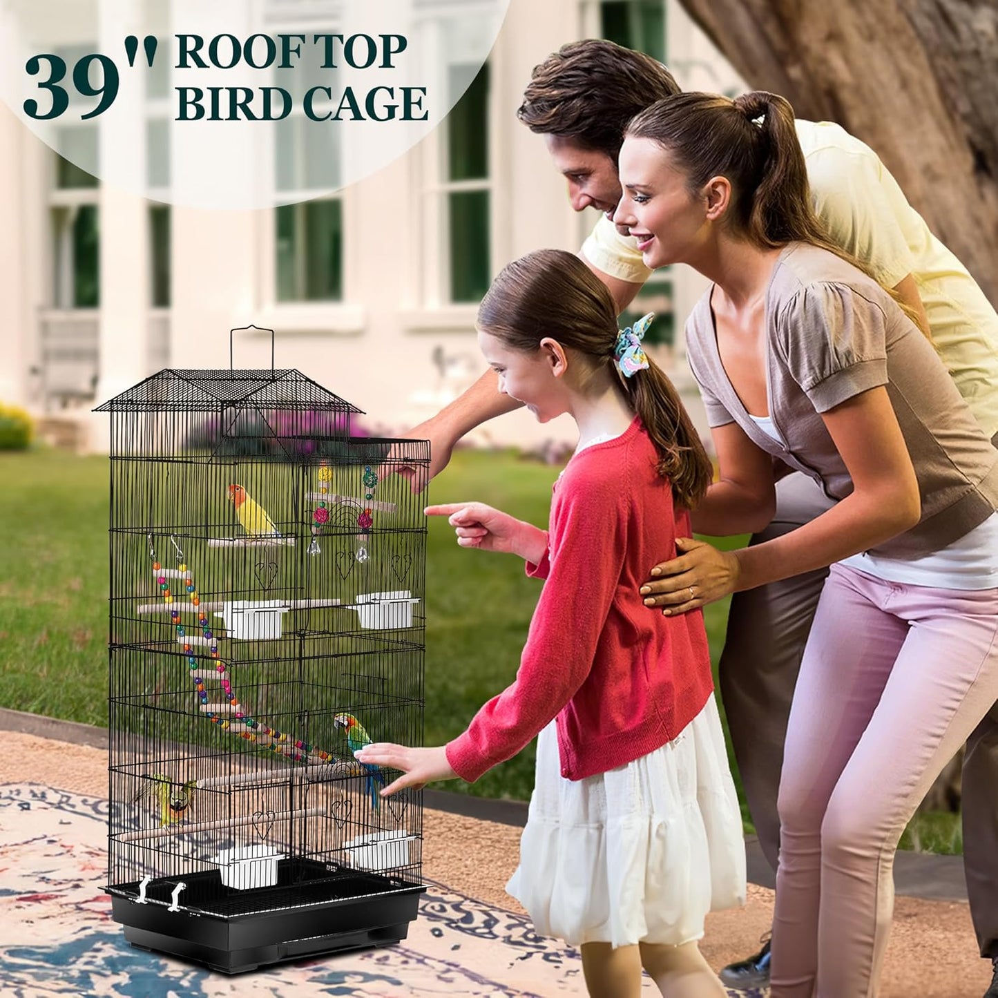 ZENY 39-inch Roof Top Large Flight Parrot Bird Cage for Small Quaker Cockatiel Canary Sun Parakeet Green Cheek Finch Budgie Lovebirds Wrought Iron Pet Bird Cage w/Toys