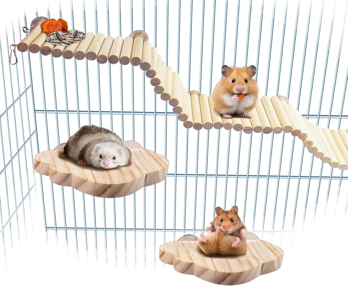 Hamster Suspension Bridge Toy，Small Animal Climbing Toys,Chinchilla Cage Natural Wood Flexible Platform Toy,Suitable for Hamsters, Chinchillas, Guinea Pigs, Birds, Small Animals