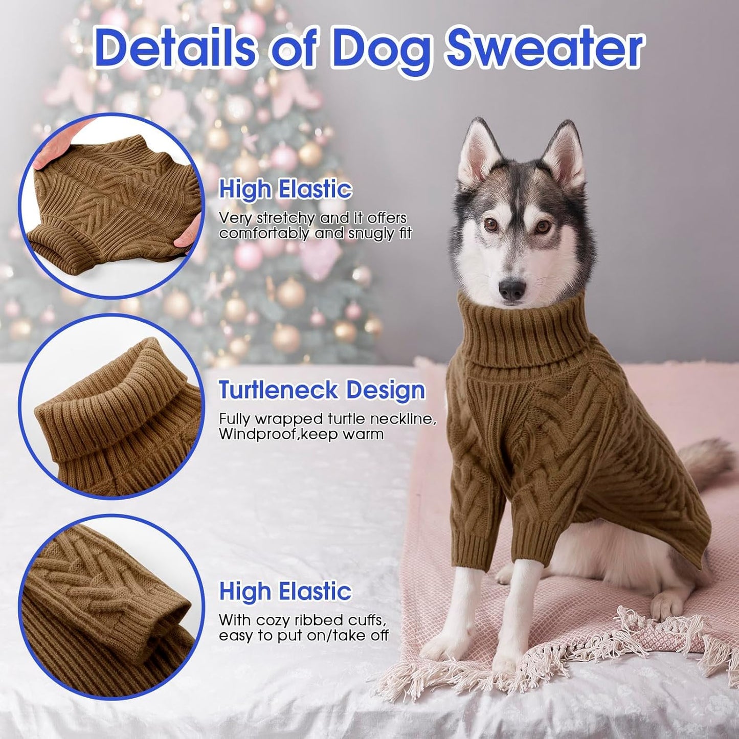 ASENKU Extra-Large Dog Sweater, Dog Sweaters for Extra Large Dogs, Pet Sweatshirt Apparel Turtleneck Pullover Winter for Doberman, Great Dane (Coffee, 4XL)