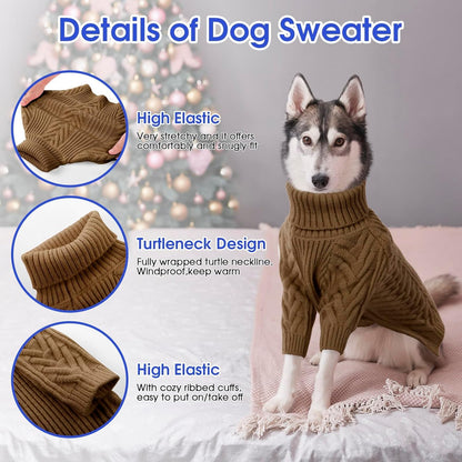 ASENKU Extra-Large Dog Sweater, Dog Sweaters for Extra Large Dogs, Pet Sweatshirt Apparel Turtleneck Pullover Winter for Doberman, Great Dane (Coffee, 4XL)