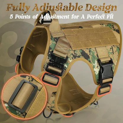 rabbitgoo Tactical Dog Harness for Large, Heavy Duty Pet Harness with Handle, No-Pull Service Vest Large Breed, Adjustable Military Dog Vest for Training Hunting Walking, Brown Camo, L